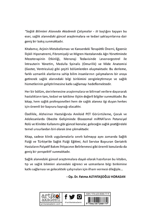 SAĞLIK BİLİMLERİ ALANINDA AKADEMİK ÇALIŞMALAR -III