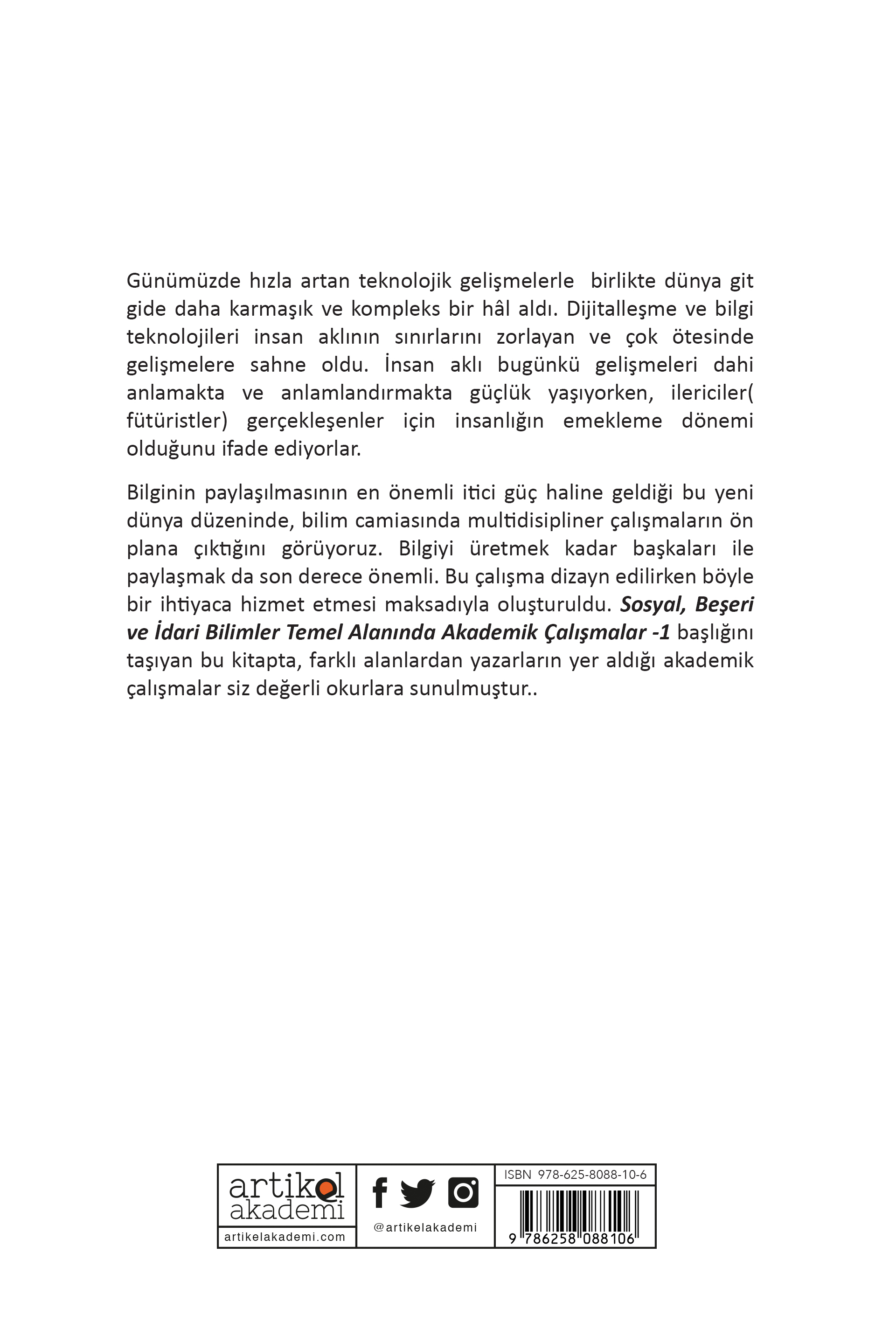 Sosyal, Beşeri ve İdari Bilimler Temel Alanında Akademik Çalışmalar - I