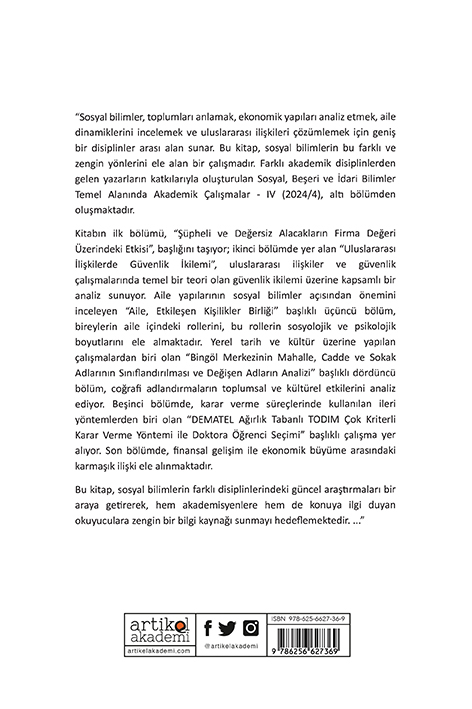 Sosyal, Beşeri ve İdari Bilimler Temel Alanında Akademik Çalışmalar -IV ( 2024 /4)