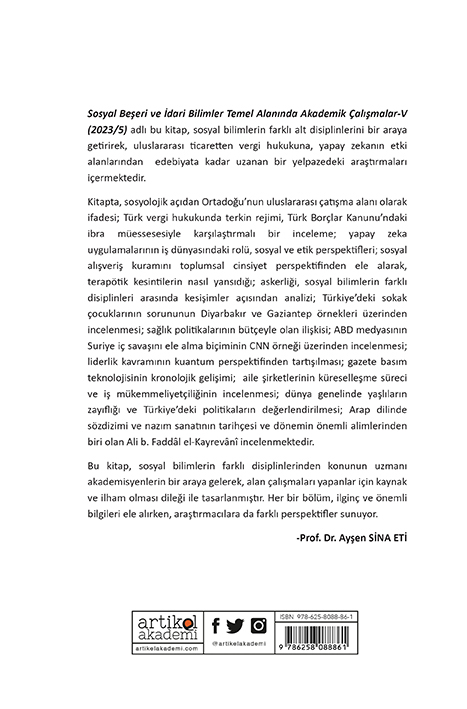 Sosyal, Beşeri ve İdari Bilimler Temel Alanında Akademik Çalışmalar - V (2023/5)