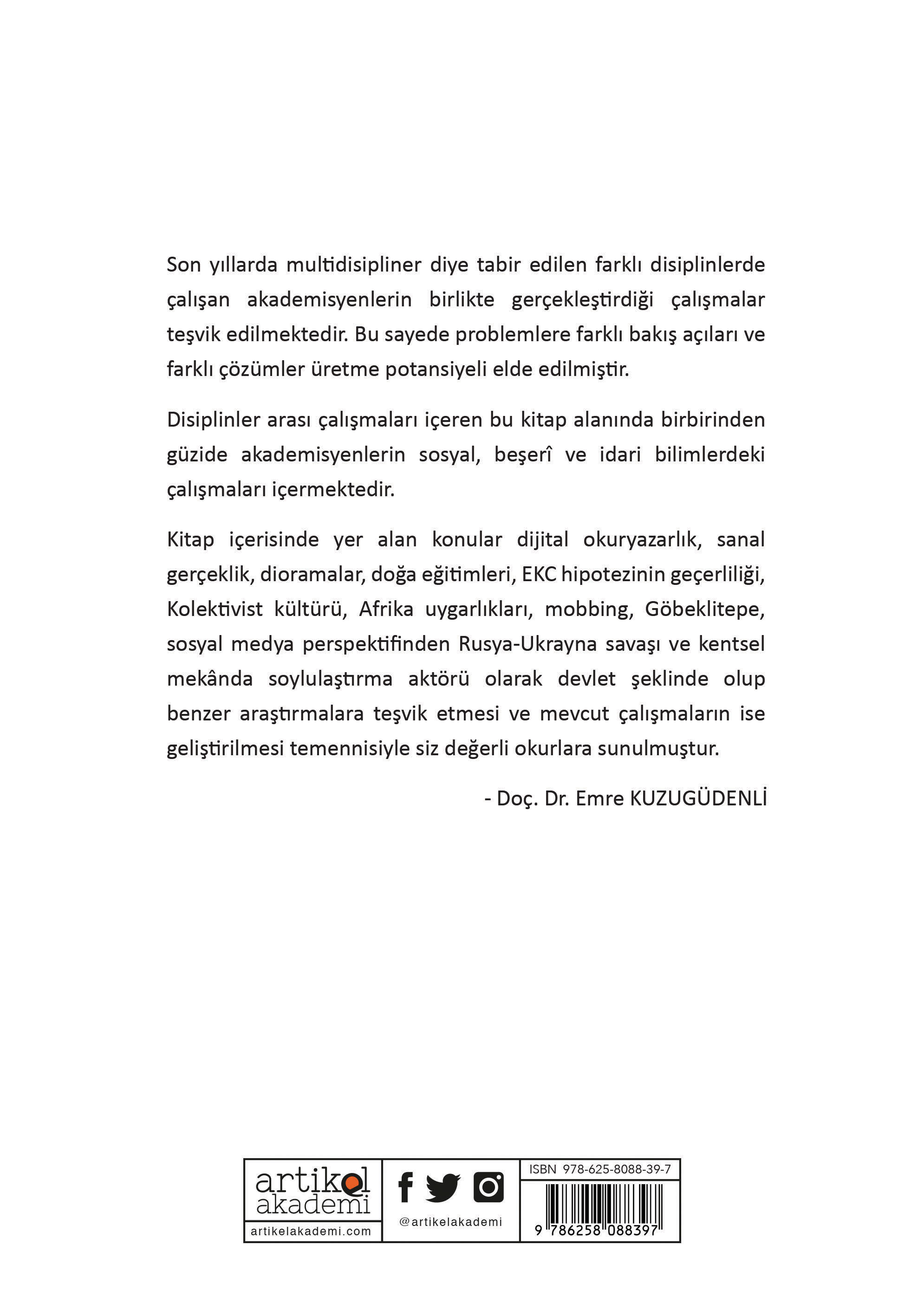 SOSYAL, BEŞERİ VE İDARİ BİLİMLER TEMEL ALANINDA AKADEMİK ÇALIŞMALAR - VI