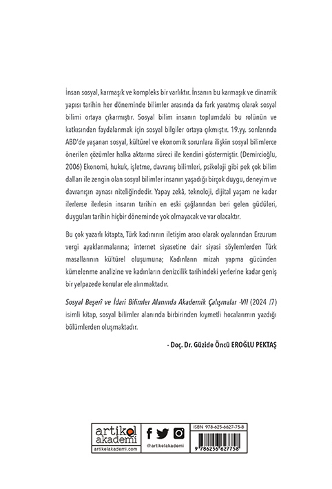 Sosyal, Beşeri ve İdari Bilimler Temel Alanında Akademik Çalışmalar - VII (2024/7)