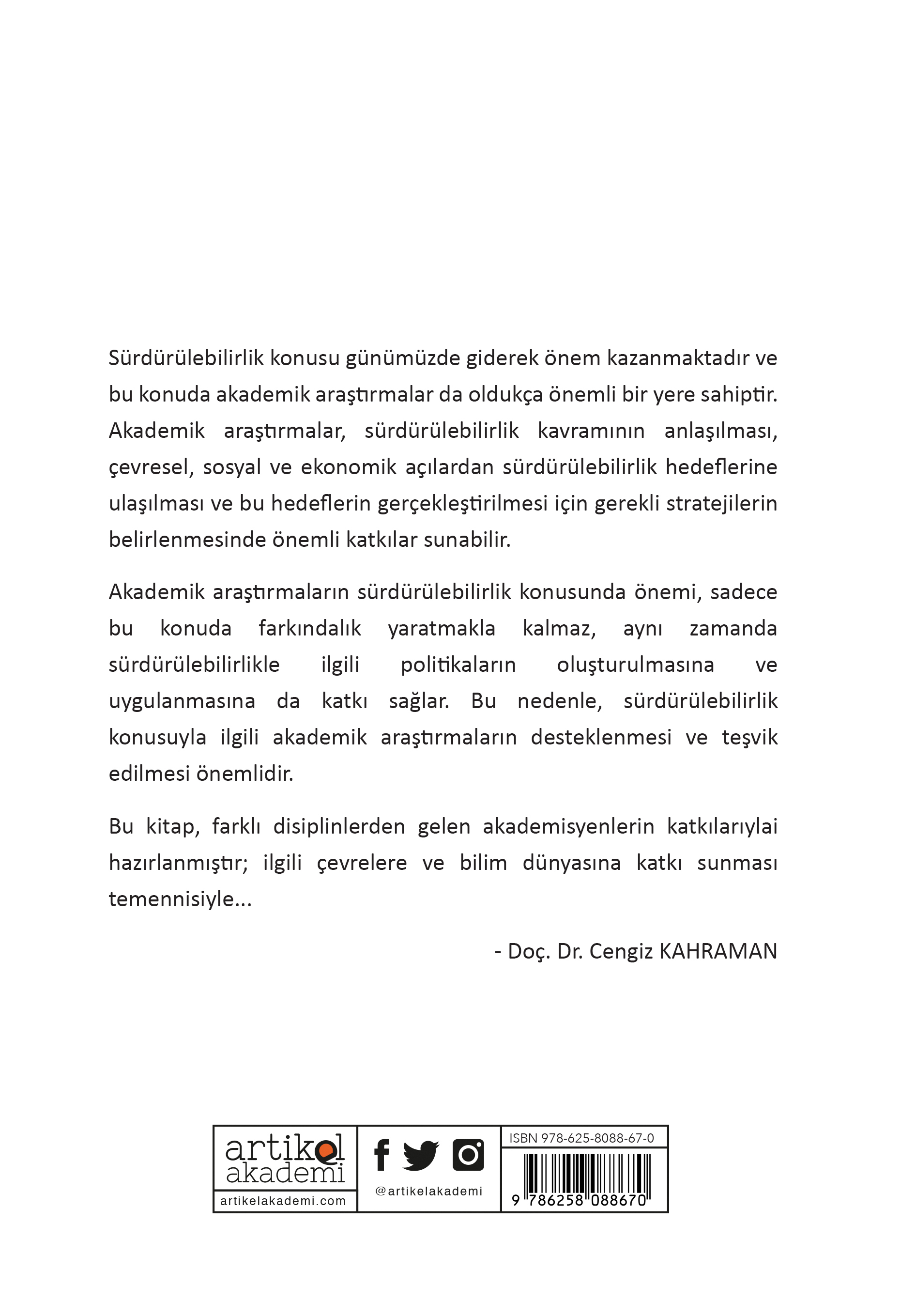 Sürdürülebilirlik İçin Akademik Araştırmalar - I /2023-1